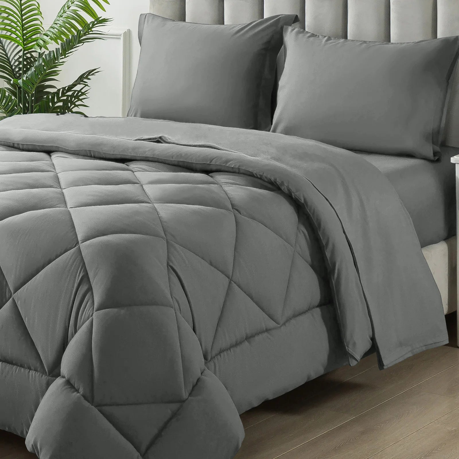 5-7 Pieces Bed in a Bag, Bedding Sets with All Season Soft Quilted Lightweight Comforter, Flat Sheet, Fitted Sheet Machine Washa