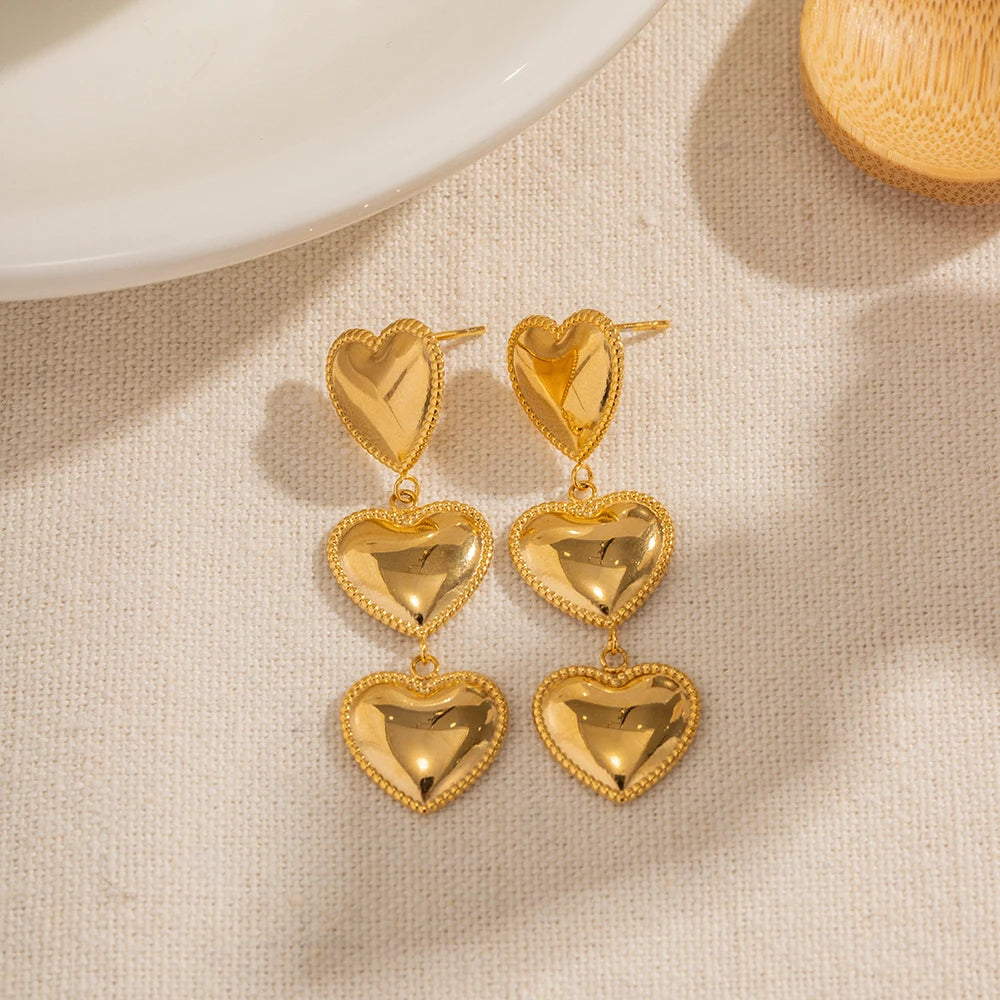 Brincos Clássicos de Coração Pingente para Mulheres Design Tríplice Amor Brincos Pendentes Brincos de Aço Inoxidável Presente de Joalheria Pendientes