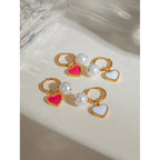 Anti Allergic 18K Gold Plated Pearl White Dripping Oil Love Heart Earrings Stainless Steel Delicate Free Temperament Jewelry