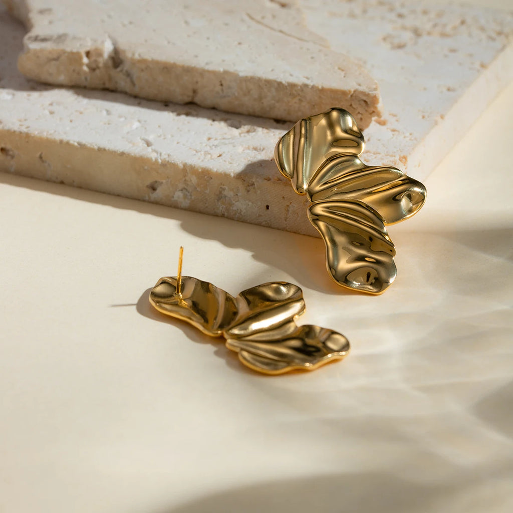 Stainless Steel Vintage Exaggerate Three Petal Stud Earrings PVD 18k Plated High Quality Free Temperament Charm Jewelry Women
