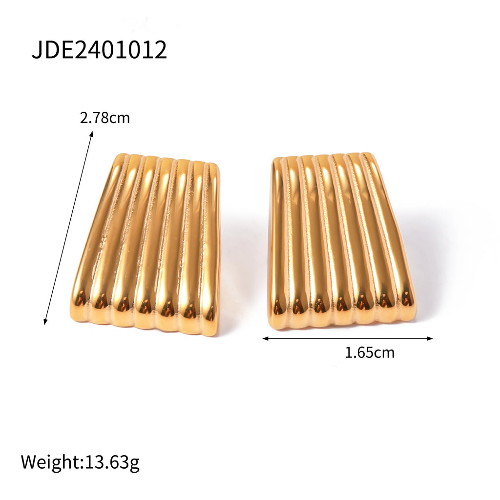 18k Gold Plated Stainless Steel Minimalist Fashion Striped Trapezoidal Earrings Rust Proof Prevent Allergy Trendy Charm Jewelry - Grand Goldman