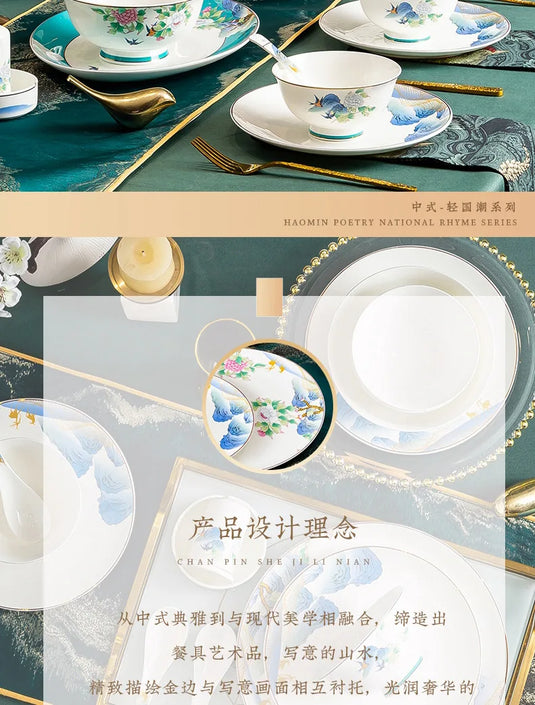 Jingdezhen Ceramic Bowls, Dishes, Dishes, Tableware Set, Bowls and Chopsticks Set