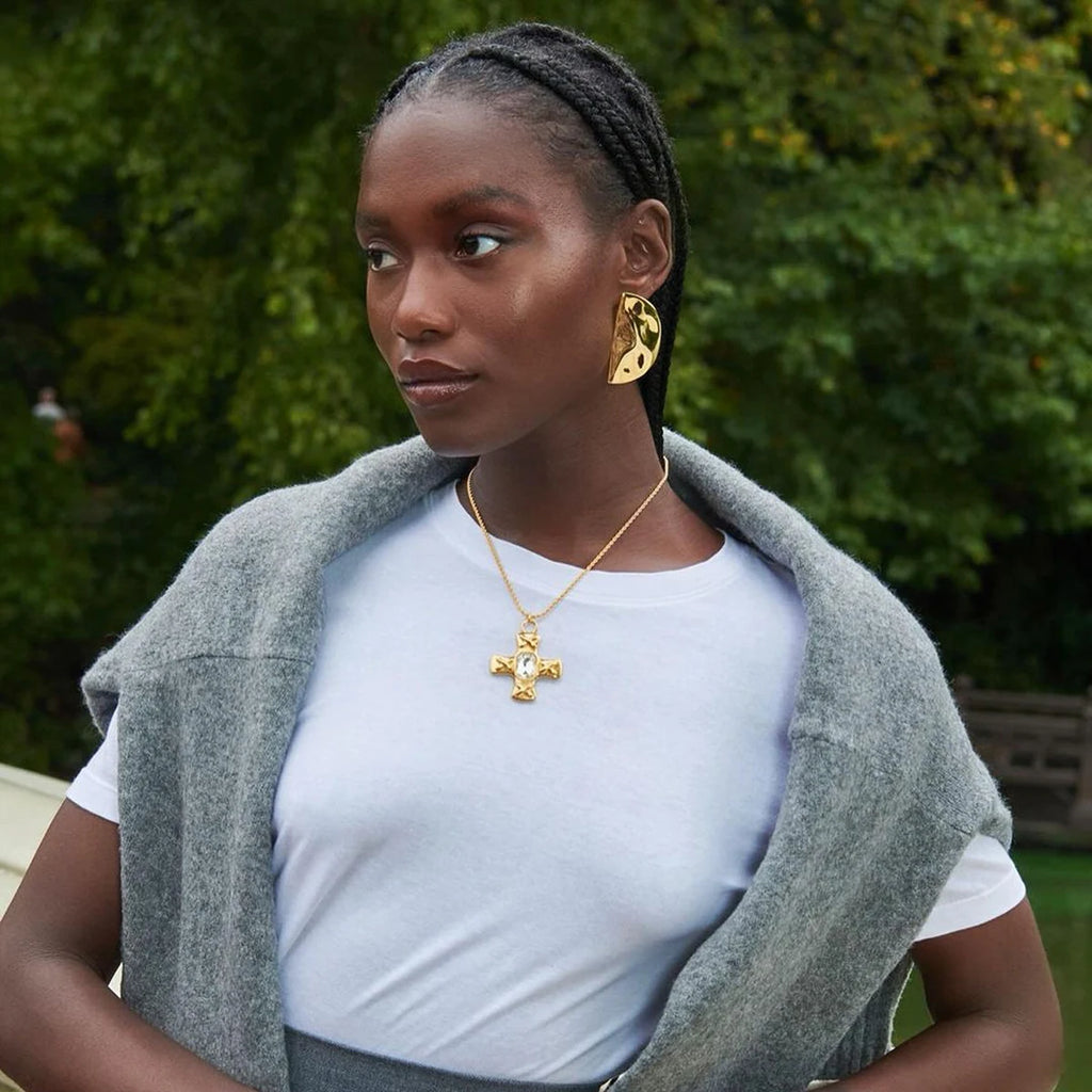 18K guld PVD-belagt rustfrit stål Elegant Hammer Grain Halvrund Linser Symmetri Øreringe Kvinder Statement Bijoux Femme Gift