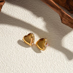 Rustfrit stål 18k forgyldt Minimalistisk Love Heart Øreringe Indlæg med Rhinestones Vandtæt Femme Chic Gala Stilfulde smykker