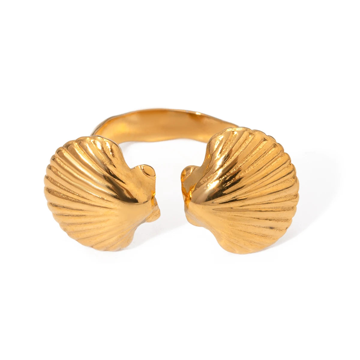 Sea Beach Edelstahl symmetrische Muschelform offener Ring Licht gemütlich Damen Charme 18K PVD-beschichtet wasserdicht Schmuck Femme