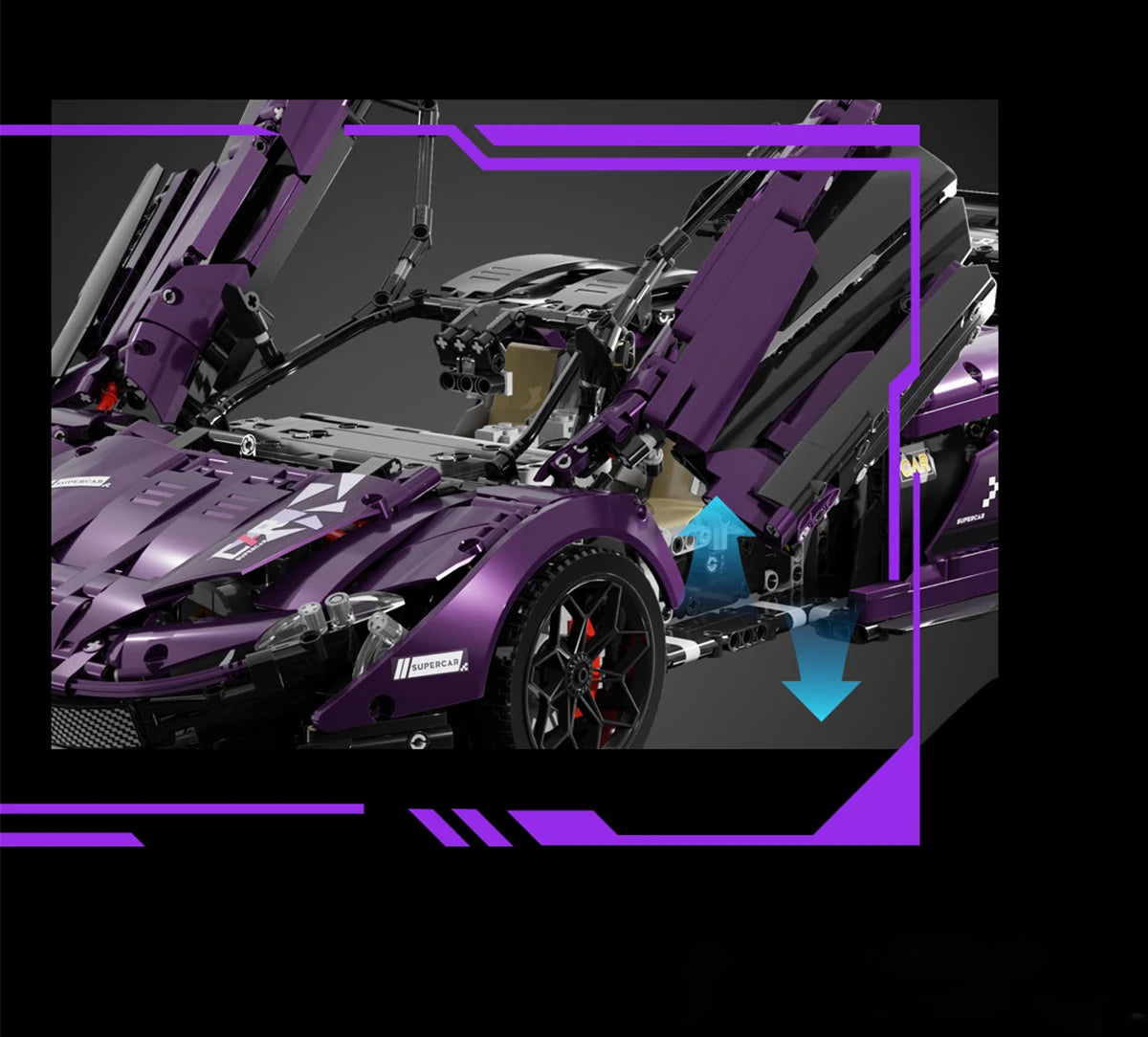 3500+PCS 1:8 Scale Purple Technology Supercar Building Block Kit Electroplated Racing Model Complex Assembly Toy for Adults