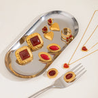 18k forgyldt rustfrit stål indlagt natursten rød agat øreringe Halskæde Armbånd serie Bijoux Femme vandtætte smykker