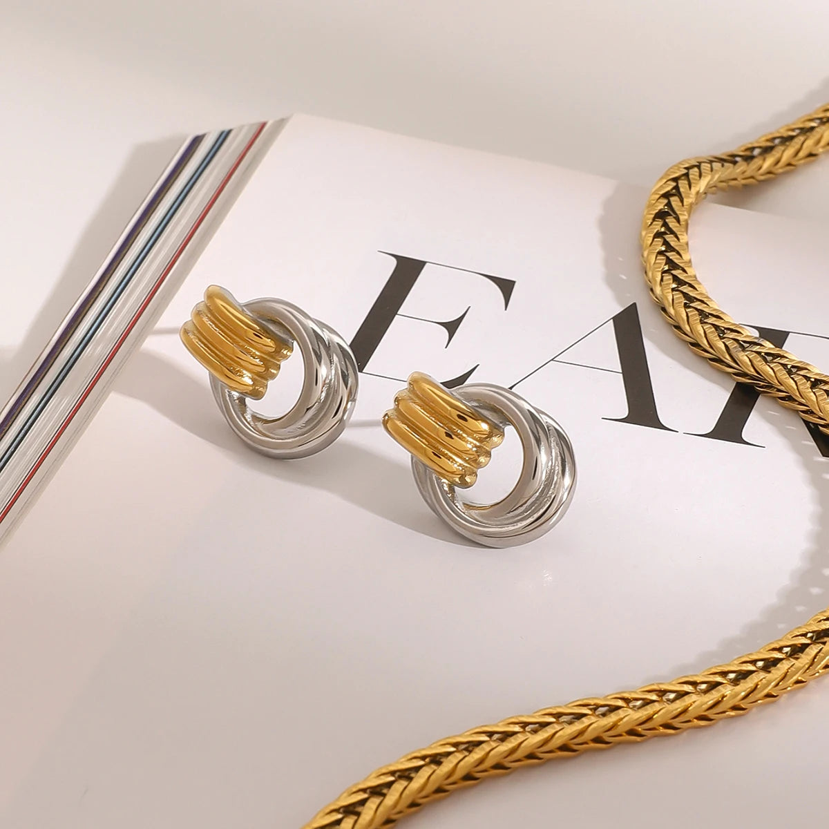 Guld Sølv Farve Blokeret Gevind Oprullede Simple Øreringe Rustfri 18K PVD belagt rustfrit stål Metal Tekstur smykker