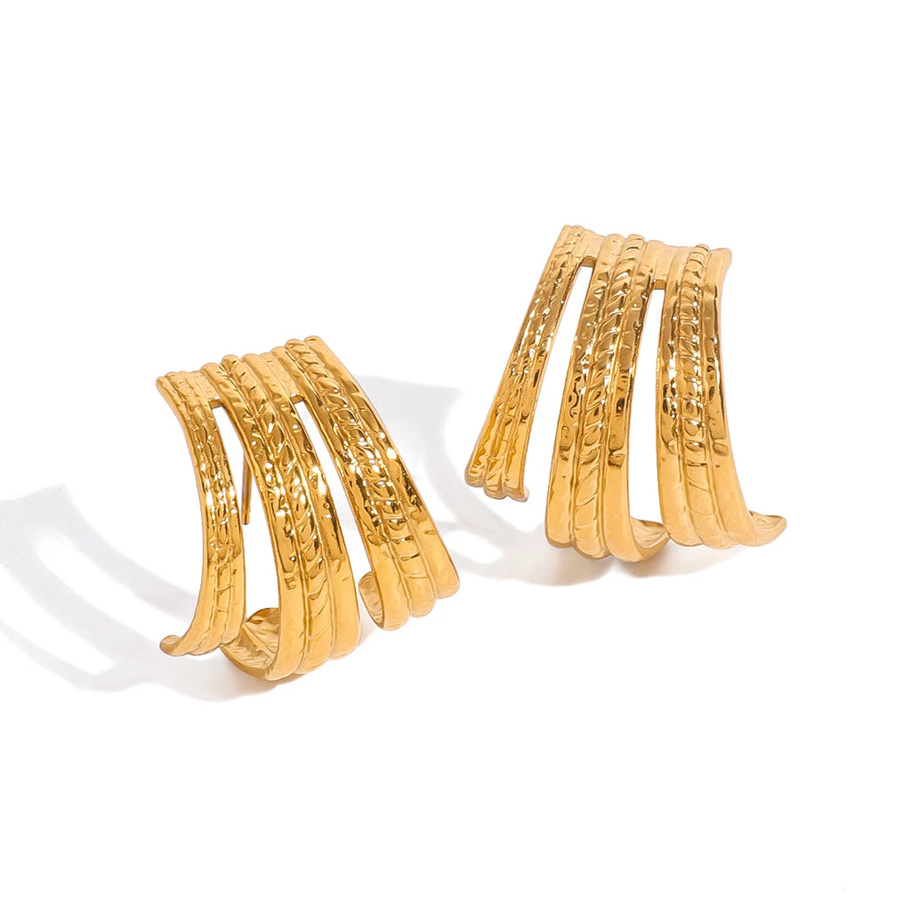 18K Stainless Steel Irregular Vintage Hammer Grain Twist Earrings Waterproof Creative Modern Jewelry Women Bijoux Gift