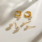 3 Pairs Per Card Stainless Steel White Zircon With Plain Circle Hoop Earrings 18K PVD Plated Anti Allergic Rust Proof Jewelry