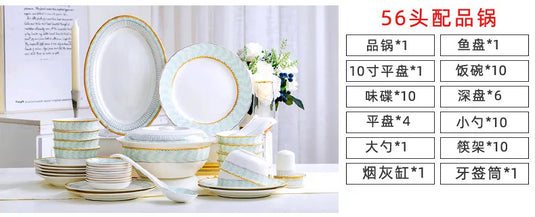 Ensemble de vaisselle en céramique Jingdezhen pour la maison, bol, plat et assiette