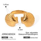 Sea Beach Edelstahl symmetrische Muschelform offener Ring Licht gemütlich Damen Charme 18K PVD-beschichtet wasserdicht Schmuck Femme