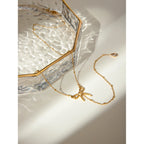 18K PVD-belagt Trendy Rustfrit Stål Delikat Bowknot Y Halskæde Kæde Kvinder Vandtæt Højkvalitets Charm Stilfulde smykker