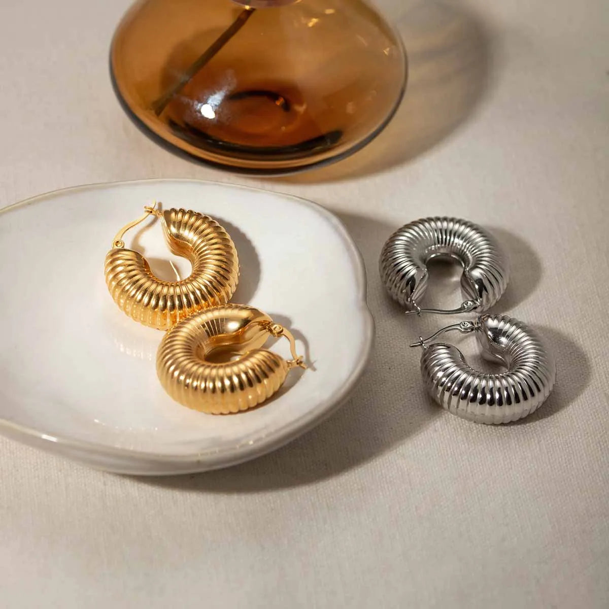 Minimalistisk Lys Hyggelig 18k forgyldt Simpel Stor Snegleskal formet Bøjle Øreringe Personlige smykker i rustfrit stål