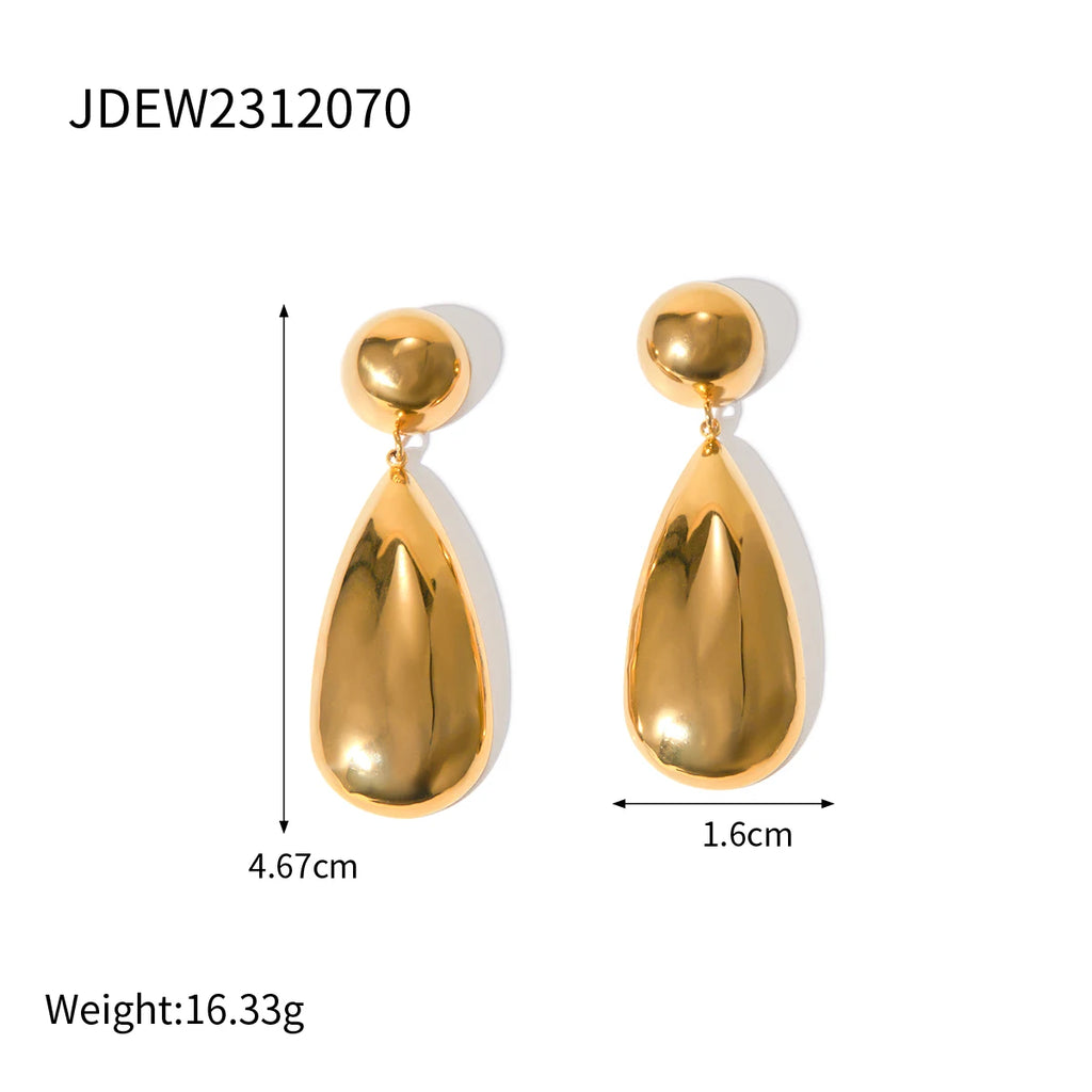 Brincos Pingente Gota de Água Hemisfério Fashion Chique Geométrico em Aço Inoxidável Banhado a Ouro 18K Charme Grande Joia para Orelha Feminina