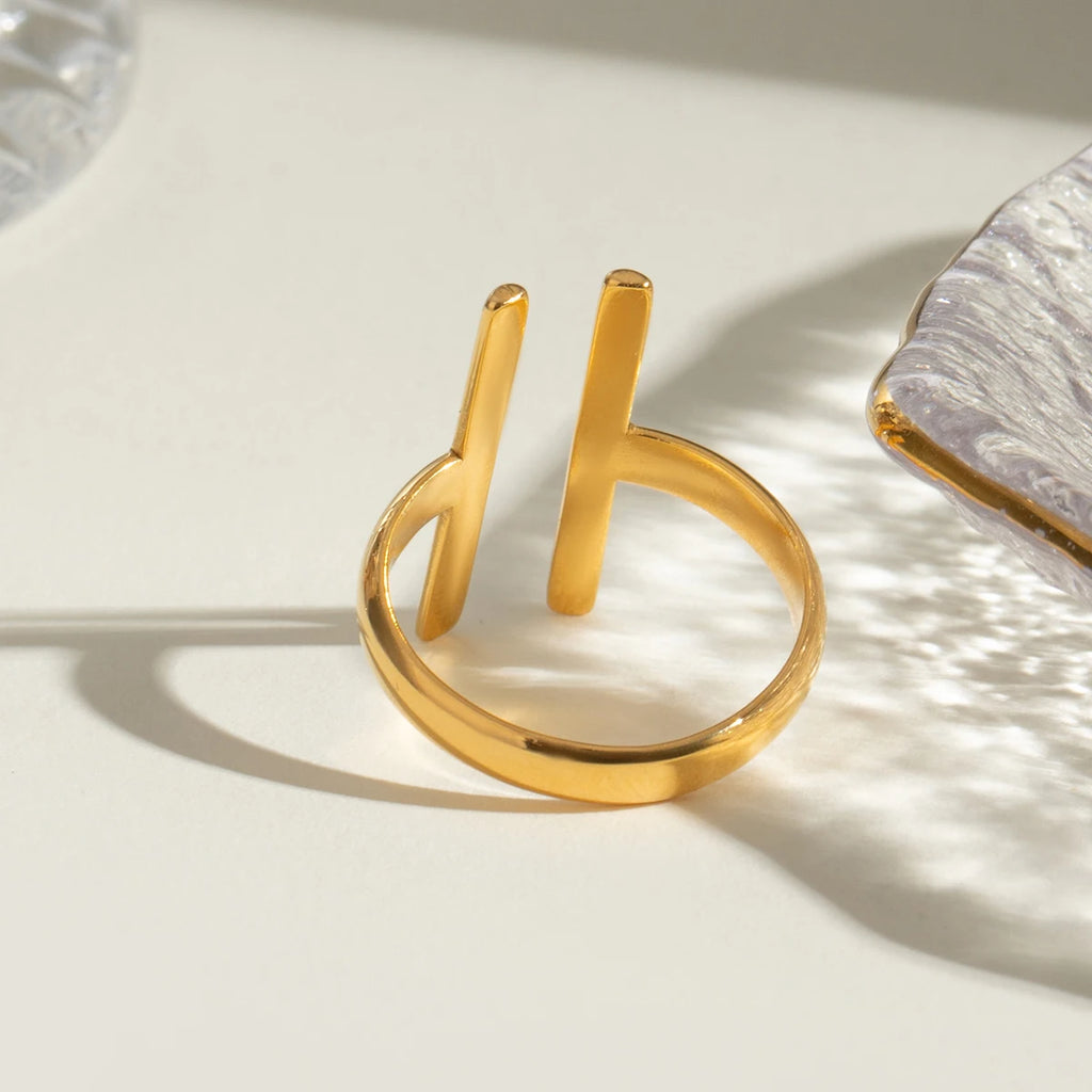 18K goud vergulde roestvrijstalen geometrische symmetrie lijn open ring vrouwen bedels metalen textuur waterdichte sieraden gala cadeau