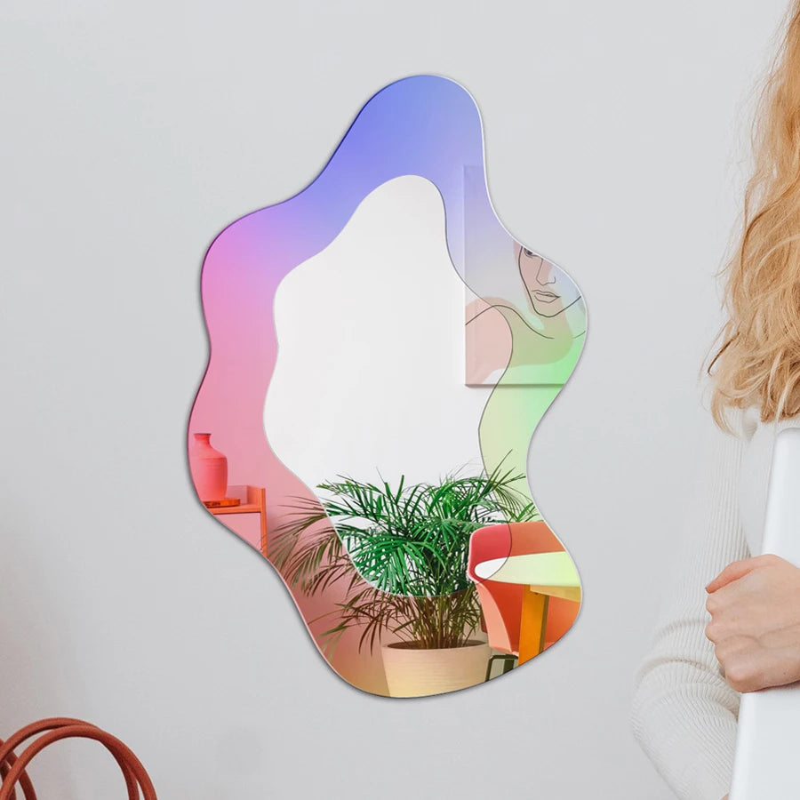 AMBER'S Rainbow 3D Colorful Acrylic Decorative Mirror – Modern Wall & Tabletop Makeup Mirror for Home, Office, and Store Decor
