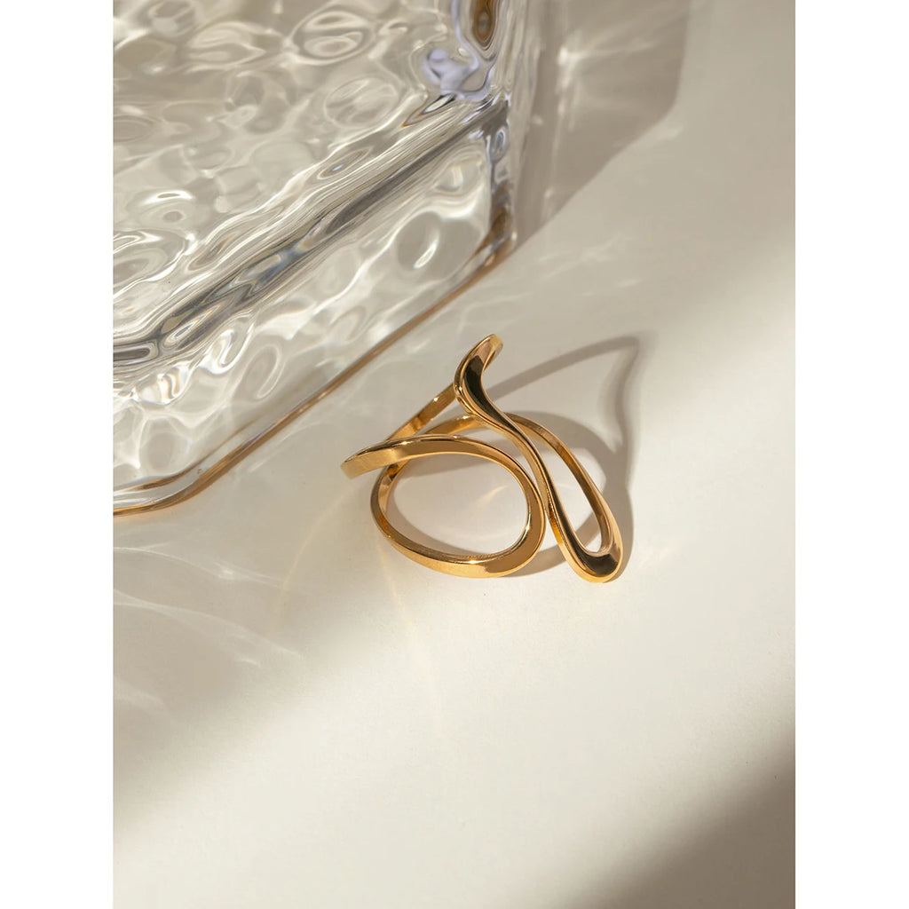 Edelstahl Minimalistischer Glatter Linienförmiger Offener Ring Leicht Gemütlich Damen Charme 18K PVD Beschichtet Wasserdicht Schmuck Femme