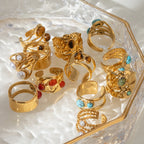 Креативное кольцо из нержавеющей стали с геометрическим круглым гладким отверстием, инкрустация агатом, позолоченное 18К, женское, антиаллергенное, модное украшение