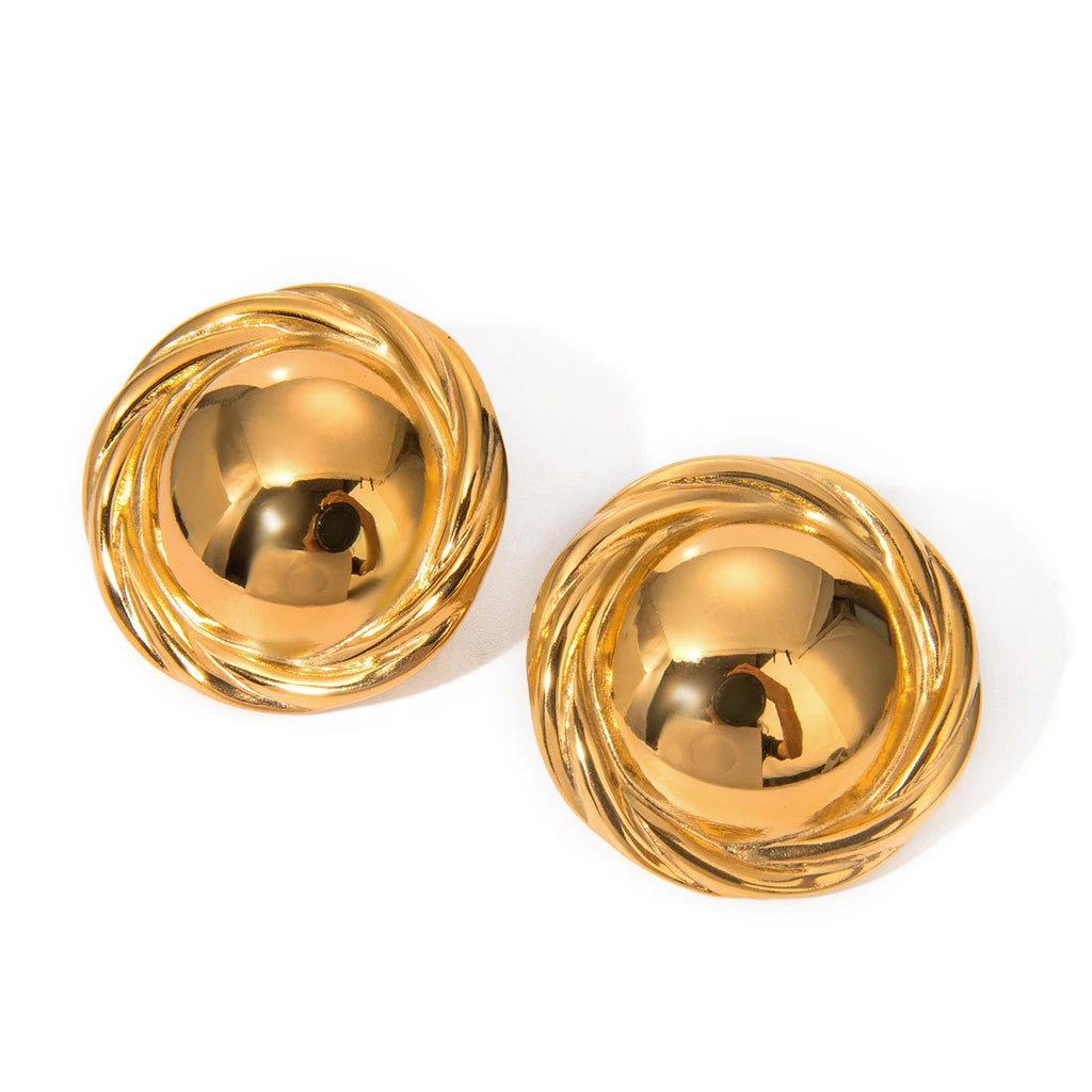 18K vergoldete metallische geometrische Edelstahl glatte runde gedrehte Rand Knopf Ohrringe trendige Damen Premium Gala Schmuck