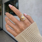 Ovaler 18K vergoldeter Edelstahl-Oval-Muschel-Skallop-Hammer-Offener-Endring für Damen, anti-allergischer Charme, täglicher Schmuck, Bijoux