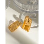 18K Gold Plated Anti Allergic Stainless Steel Long Convex Square Glossy Earrings Charm Daily Exquisite Jewelry Bijoux Femme