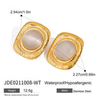 Kreative 18k vergoldete Edelstahl-Ohrstecker mit geripptem quadratischem Katzenaugenstein für Damen, personalisiert, rostfrei, stilvoller Schmuck
