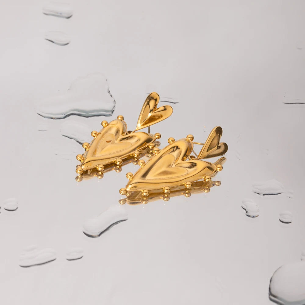 Boucles d'oreilles pendantes à clous en acier inoxydable plaqué or 18 carats, forme pointue semi-3D double, bijoux légers de luxe résistants au ternissement