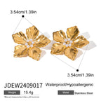 Trendy 18k Stainless Steel Vintage Imitation Shell Bead Flower Texture Earrings Women Statement Texture Rust Proof Jewelry