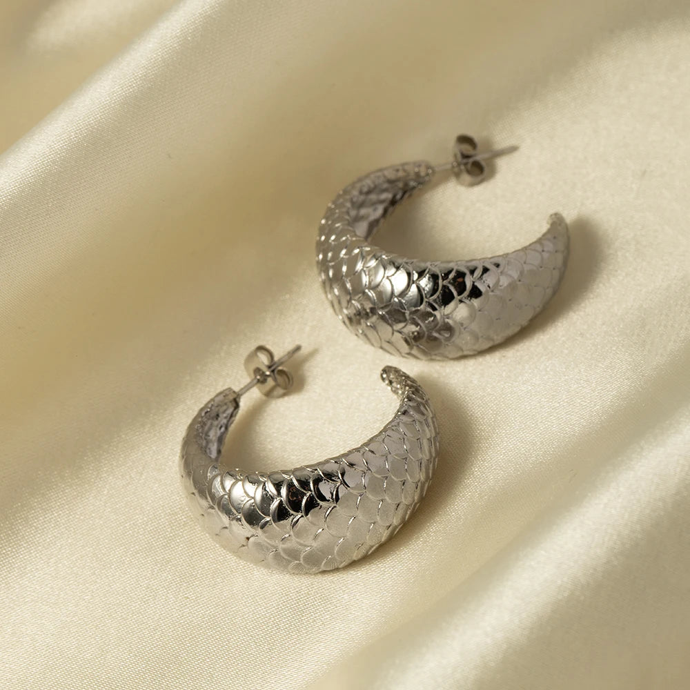 18k forgyldt rustfrit stål Lys Hyggeligt Unikt Design Fiskeskala C-formede Øreringe Rustfri Kvinder Bijoux Femme Gala Gave