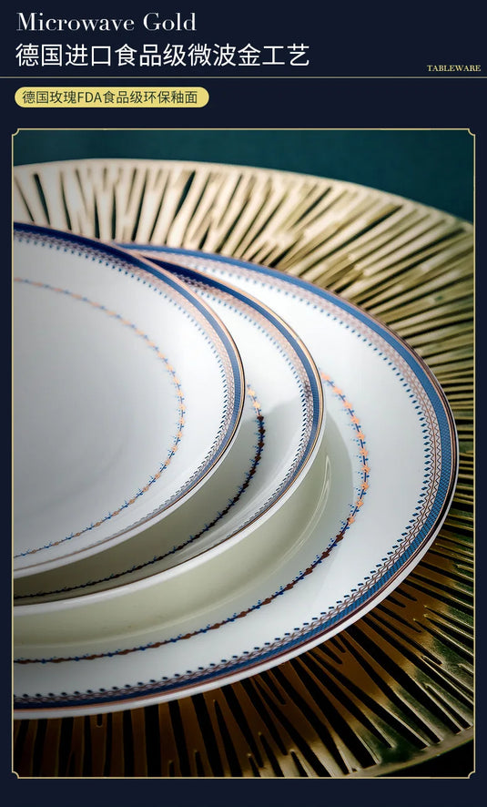 Ustensiles de cuisine en porcelaine de style européen Jingdezhen, vaisselle en céramique, ensemble minimaliste de plats et d'assiettes