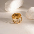 18K vergoldeter, strukturierter Edelstahl-Wickel-Design-Ring mit schwarzem Achat, luxuriöser Ring für Damenfinger Schmuck collares para mujer