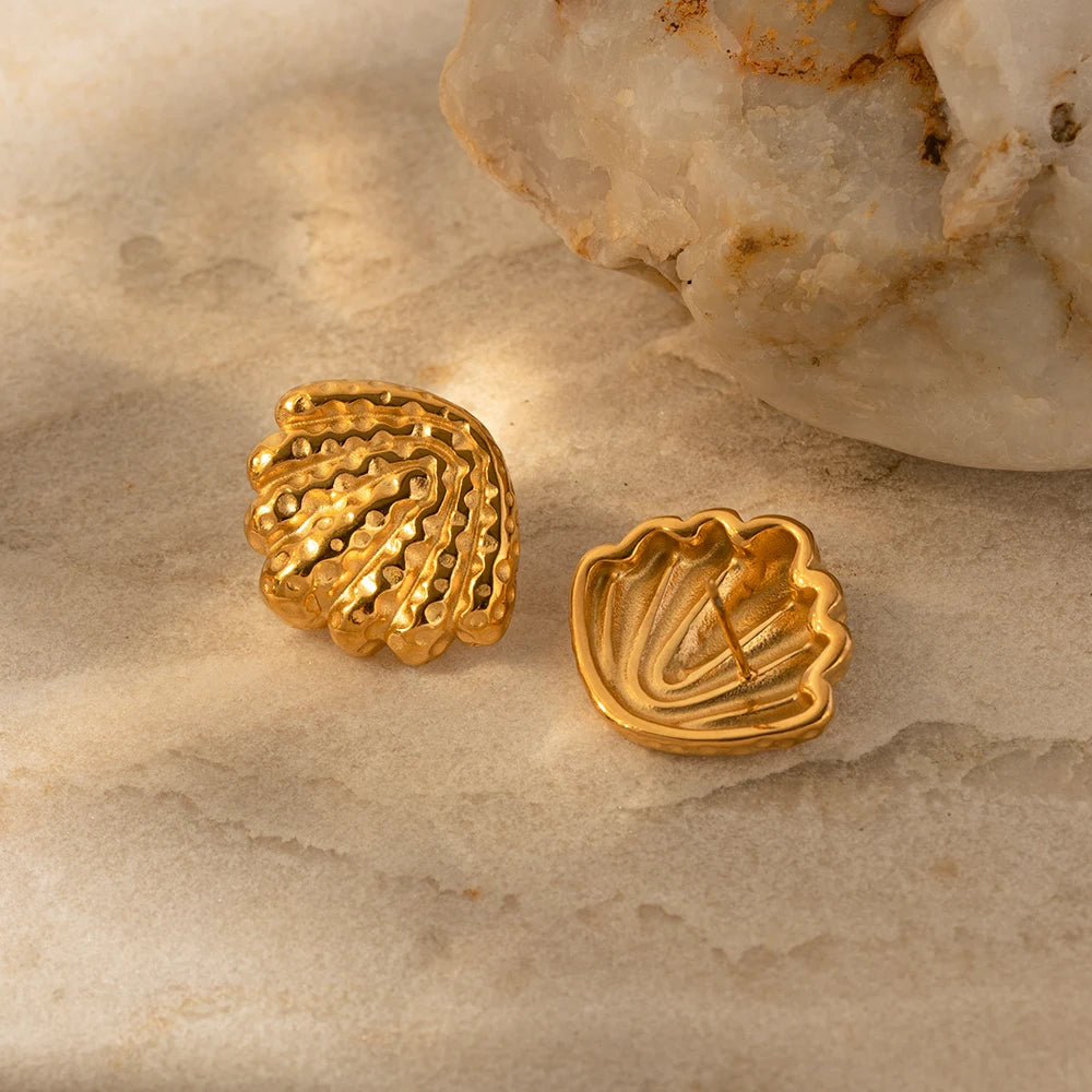 18K Gold Plated Summer Sea Ocean Shell Vortex Series Vintage Stud Earrings Stainless Steel Statement Waterproof Jewelry Women