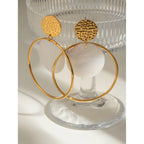 18K Gold Plated Anti Allergic Stainless Steel Hammer Grain Round Shell Hoop Earrings Charm Daily Exquisite Jewelry Bijoux Femme