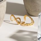 Zora Minimalist 2pcs Stacking Ring Set Gold Plated Stainless Steel V Shape Double Layer Design Fade Resistant Unisex Jewelry