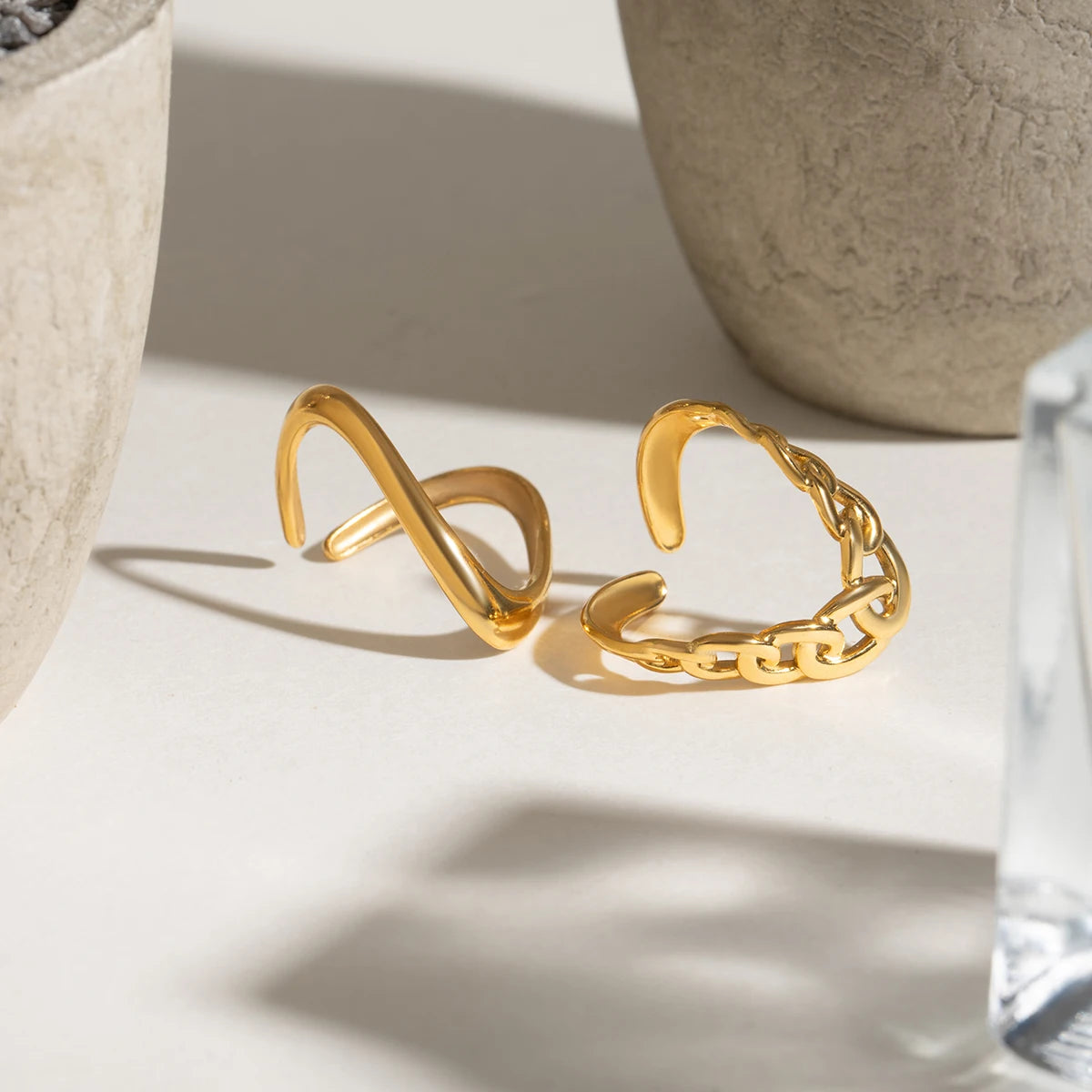 Zora Minimalist 2pcs Stacking Ring Set Gold Plated Stainless Steel V Shape Double Layer Design Fade Resistant Unisex Jewelry