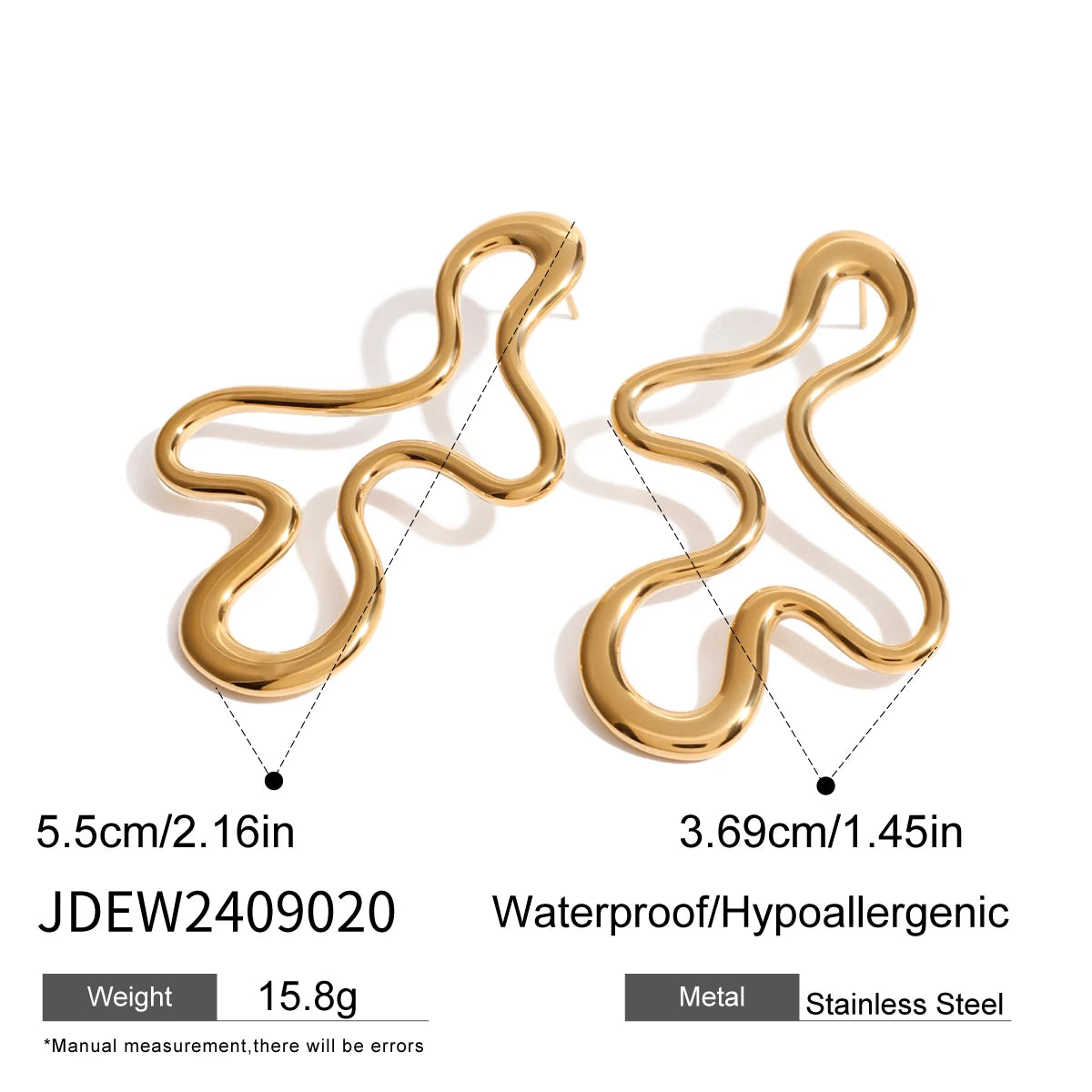 18K Gold Plated Statement Irregular Line Hollow Earrings Women Stainless Steel Minimalist Metal Rust Proof Stylish Jewelry