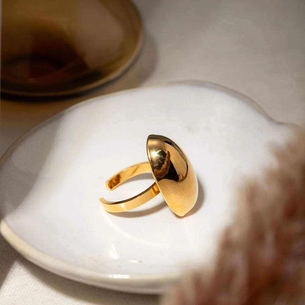 Anti-allergisk rustfrit stål vintage oval glat åbningsring Stilfuld PVD 18k belagt gratis temperament charmsmykker kvinder