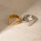 18k Gold Plated Stainless Steel Minimalist Asymmetric Opening Ring Inlay Rhinestone Prevent Allergy Trendy Charm Jewelry