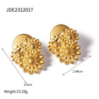 Stylish Unique Metal Textured Small Daisy Flower Design Earrings Stainless Steel 18k Gold Plated Women Holiday Jewelry - Grand Goldman