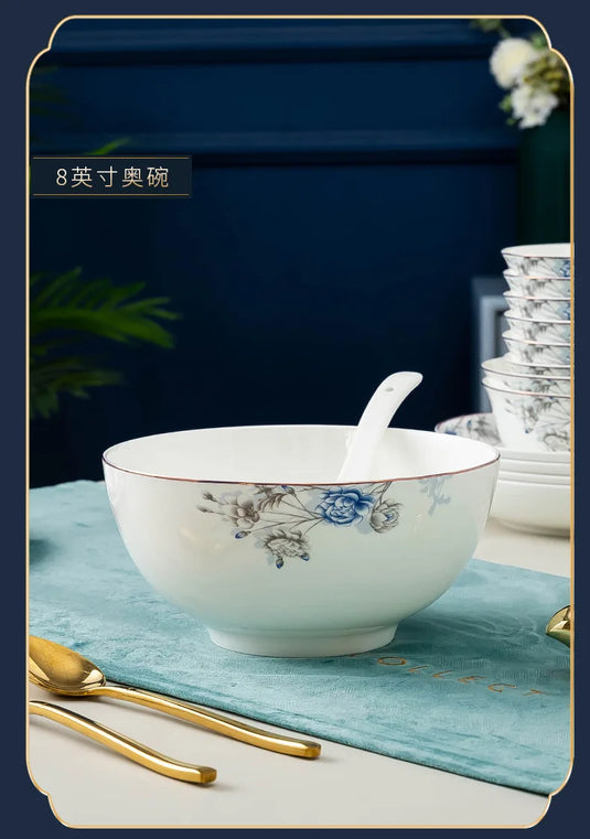 Jingdezhen Household Ceramic Bowls, Tableware Set, Bowls, Dishes, Chinese Bone Porcelain Tableware