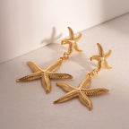 Tarnishproof Stainless Steel Chunky Luxury Starfish Pendants Earrings for Women 18K Gold Plated Thick Ear Minority Jewelry - Grand Goldman