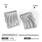 Vintage 18k Gold Plated Irregular Wave Wrinkle Metal Texture Stud Earrings Steel Women Prevent Allergenic Trendy Jewelry