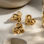 Waterproof 18K PVD Stainless Steel Geometric Hammer Grain Love Heart Opening Ring Charm Metal Simple Jewelry Bijoux Femme New