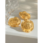 18K Gold Plated Stainless Steel Personality Niche Hammer Grain Hat Earrings Open Ring Delicate Water Resistant Daily Jewelry