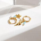 Zora Ocean Style Charm Drop Earrings Gold Plated Stainless Steel Conch Starfish Imitation Pearl Crystal Waterproof Jewelry