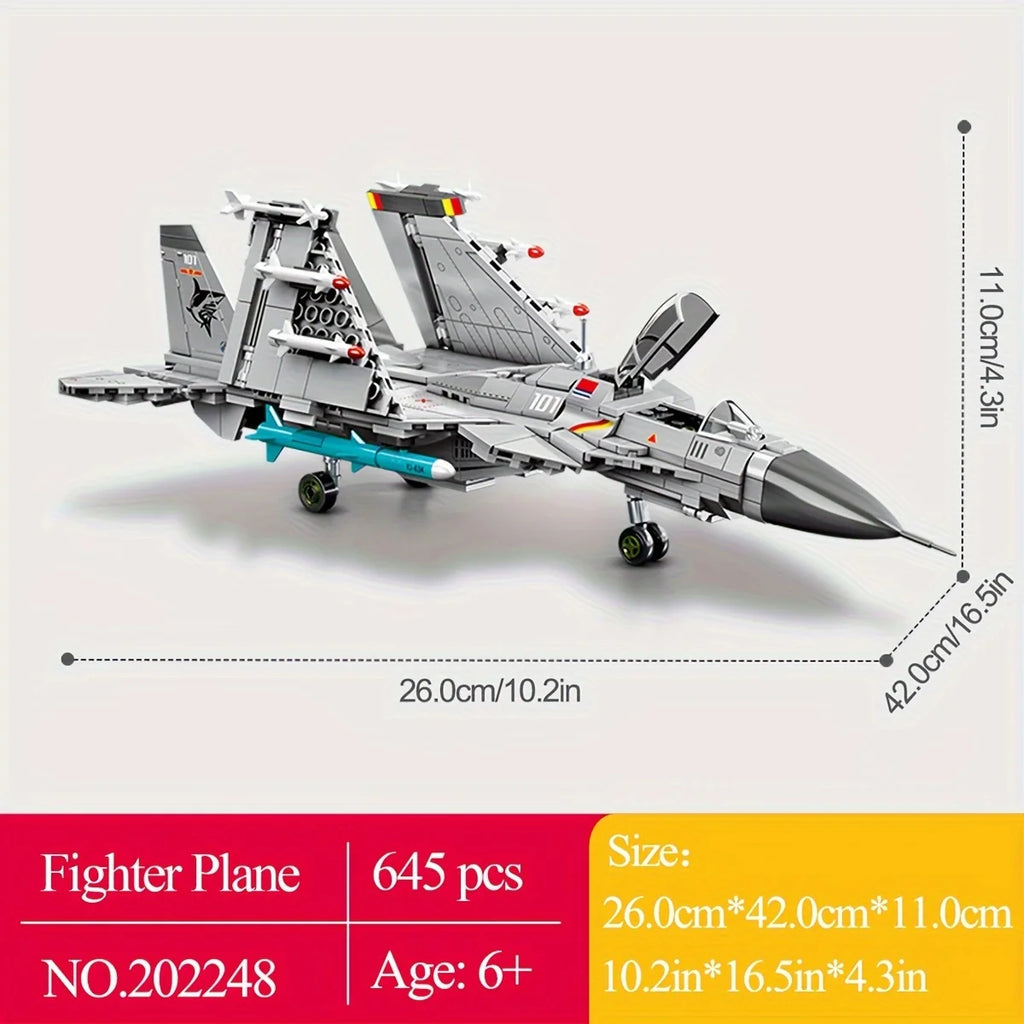 645pcs Creative Fighter Plane Mini Building Blocks, Fighter Aircraft Battle Plane Technical Model Bricks, Kids Toys