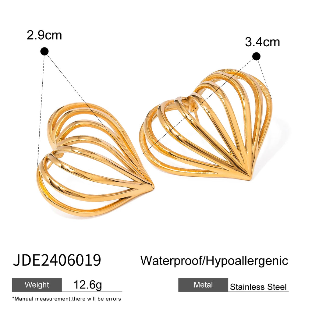 Creative Stainless Steel 18k Gold Plated Simple Love Heart Shape Cutout Line Earrings Personalized Jewelry Attractive Women