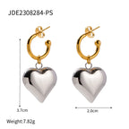 Pendientes de corazón liso de amor de acero inoxidable chapados en oro de 18K Serie hipoalergénica resistente al deslustre y al agua Joyería gruesa para mujer