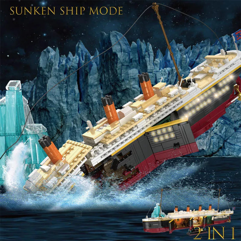 IN STOCK 66010 Titanic Building Blocks Model MOC Idea Iceberg and Ship Bricks Assembling Toys for Boys Gift Set